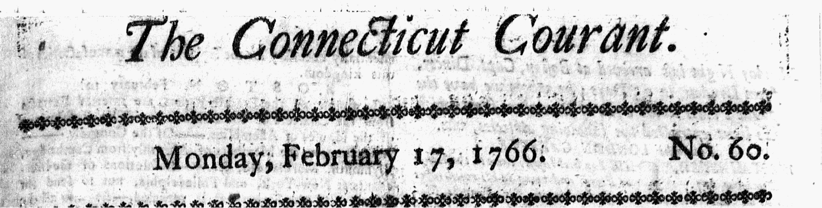 Feb 19 - Masthead for Connecticut Courant 2:17:1766