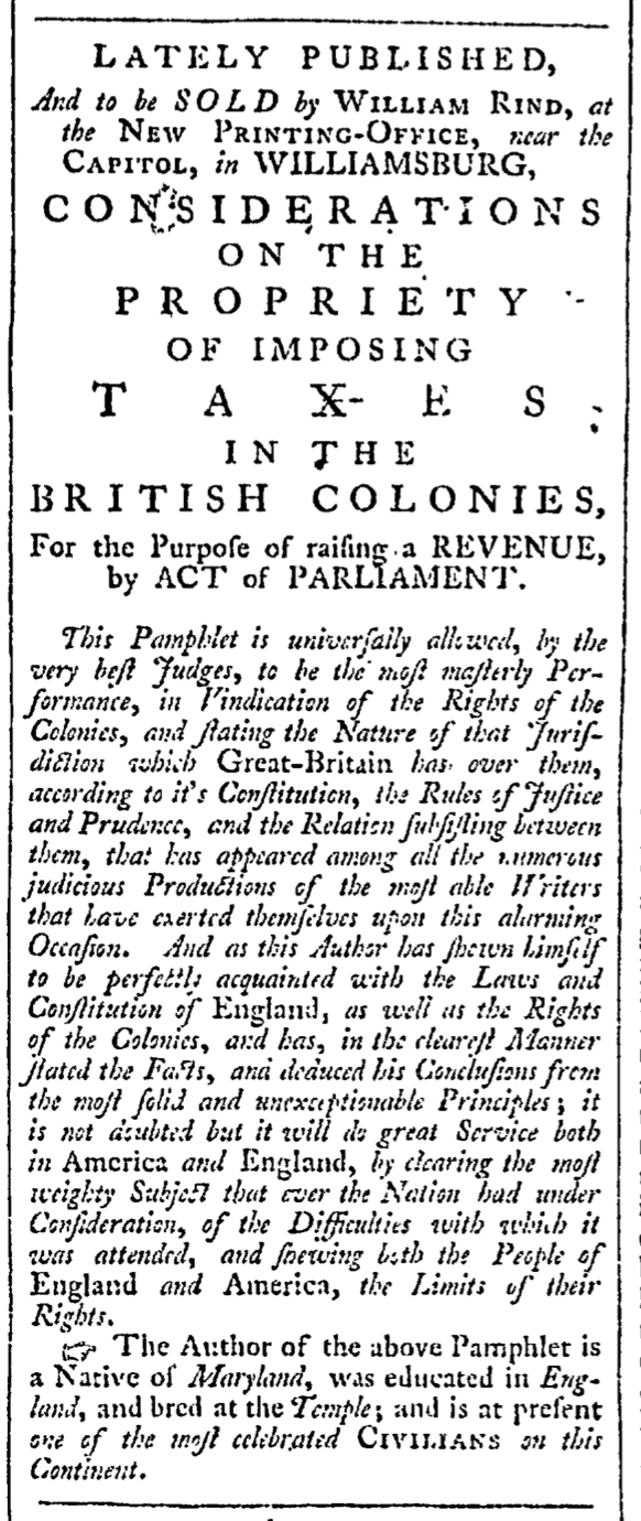 May 16 - 5:16:1766 Rind's Virginia Gazette