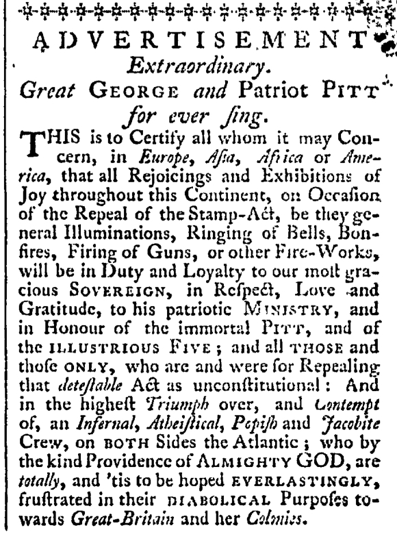 May 16 - Advert Extra 5:16:1766 Rind's Virginia Gazette
