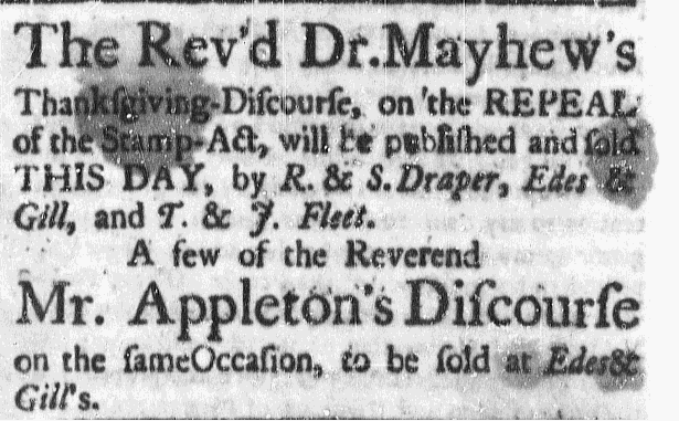 May 29 - 5:29:1766 Massachusetts Gazette Extraordinary