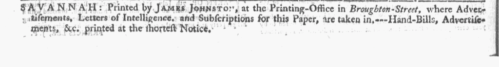 Jul 23 - 7:23:1766 Colophon Georgia Gazette