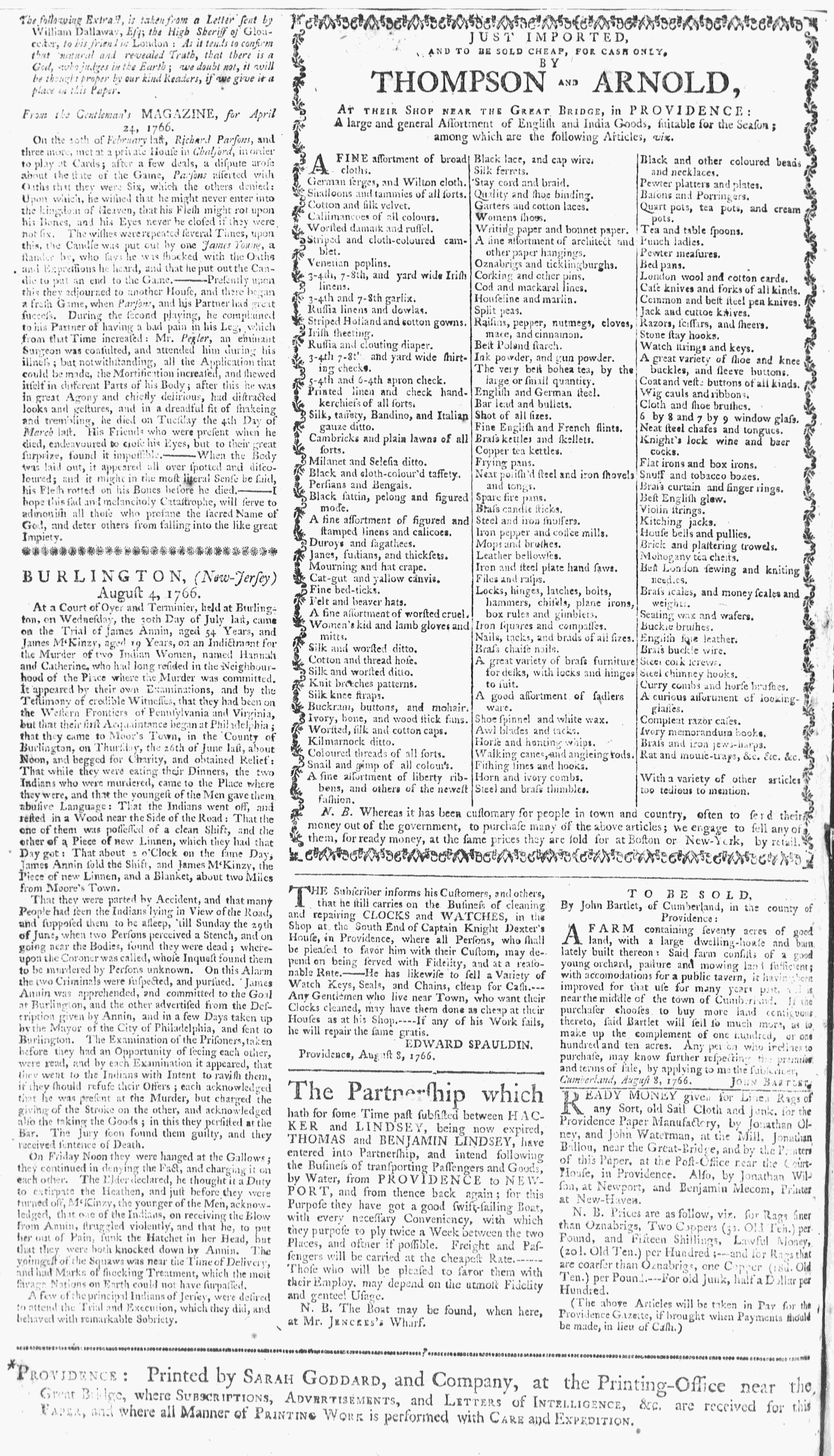 Aug 31 - 8:23:1766 Providence Gazette