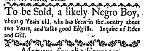 Mar 16 - Boston-Gazette Supplement Slavery 1