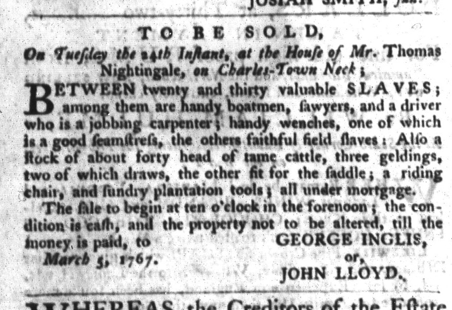 Mar 17 - South-Carolina Gazette and Country Journal Slavery 11