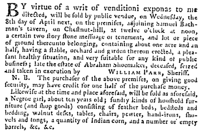 Mar 26 - Pennsylvania Gazette Supplement Slavery 1