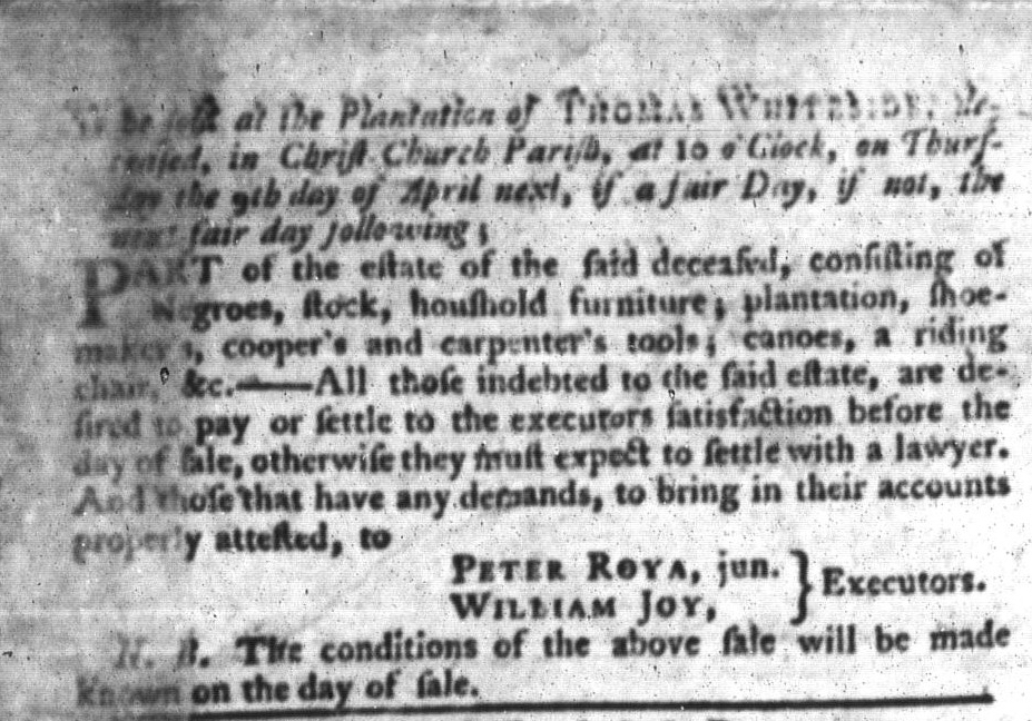 Mar 31 - South-Carolina Gazette and Country Journal Supplement Slavery 4