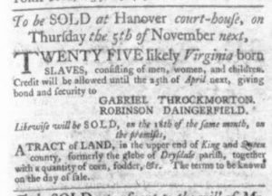 Aug 20 - Virginia Gazette Slavery 1