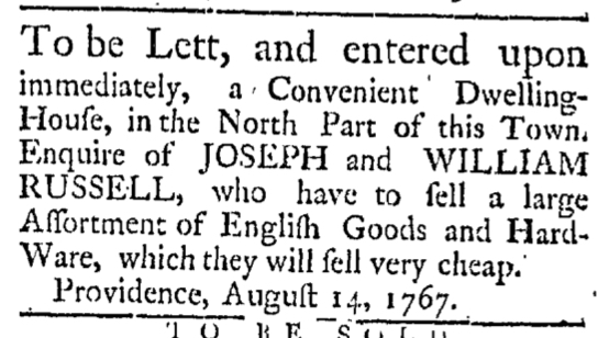 Aug 22 - 8:22:1767 Providence Gazette