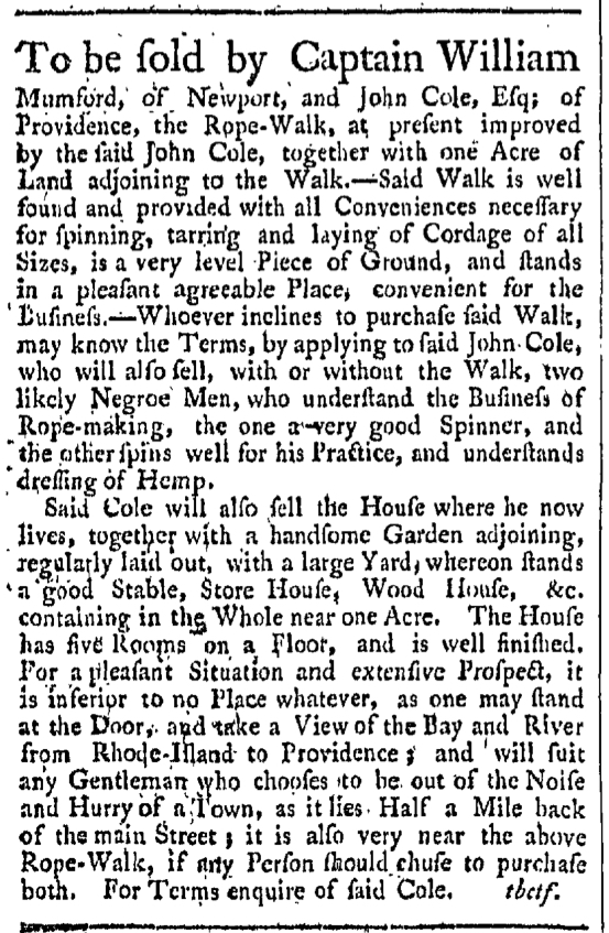 Sep 26 - Providence Gazette Slavery 1