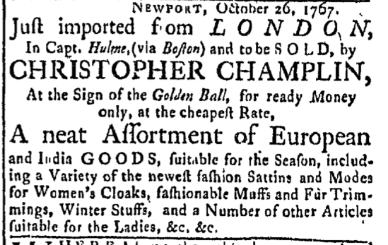 Oct 26 - 10:26:1767 Champlin Newport Mercury