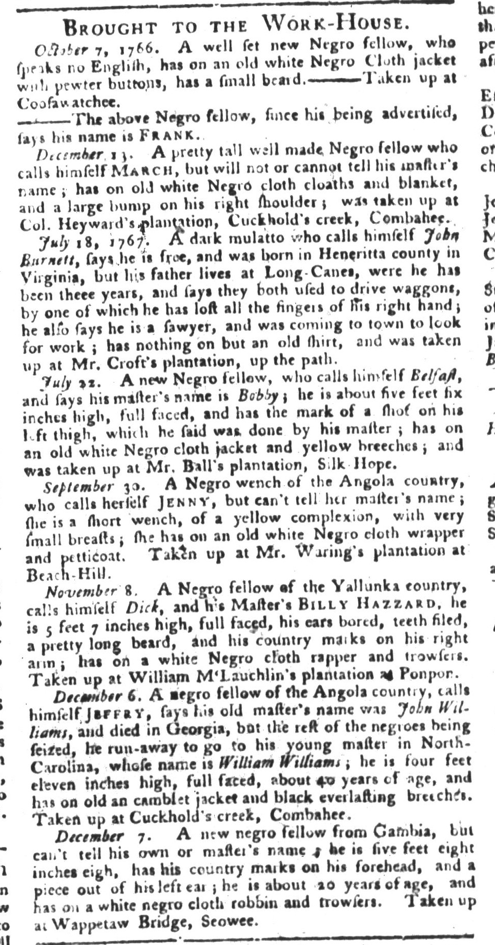 Dec 29 - South-Carolina Gazette and Country Journal Supplement Slavery 3