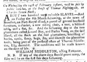 Feb 2 - South-Carolina Gazette and Country Journal Slavery 1