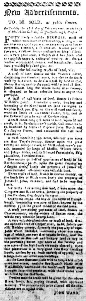 Jan 11 - South Carolina Gazette Slavery 1
