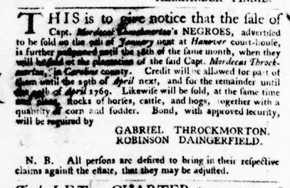 Jan 14 - Virginia Gazette Purdie and Dixon Slavery 1