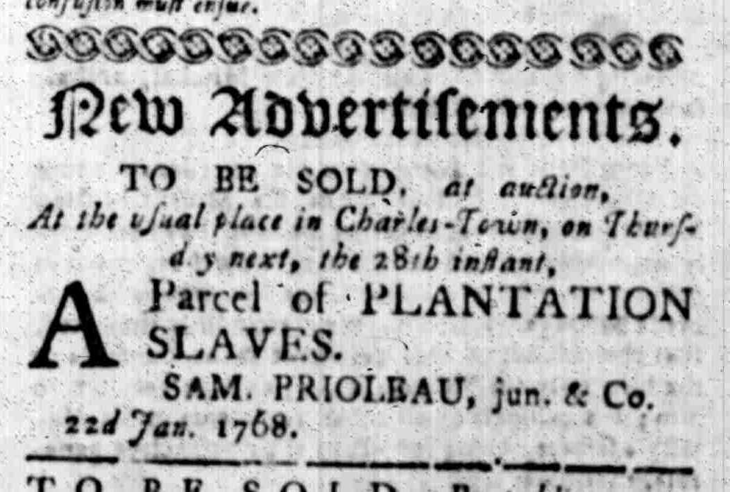 Jan 25 - South Carolina Gazette Slavery 1