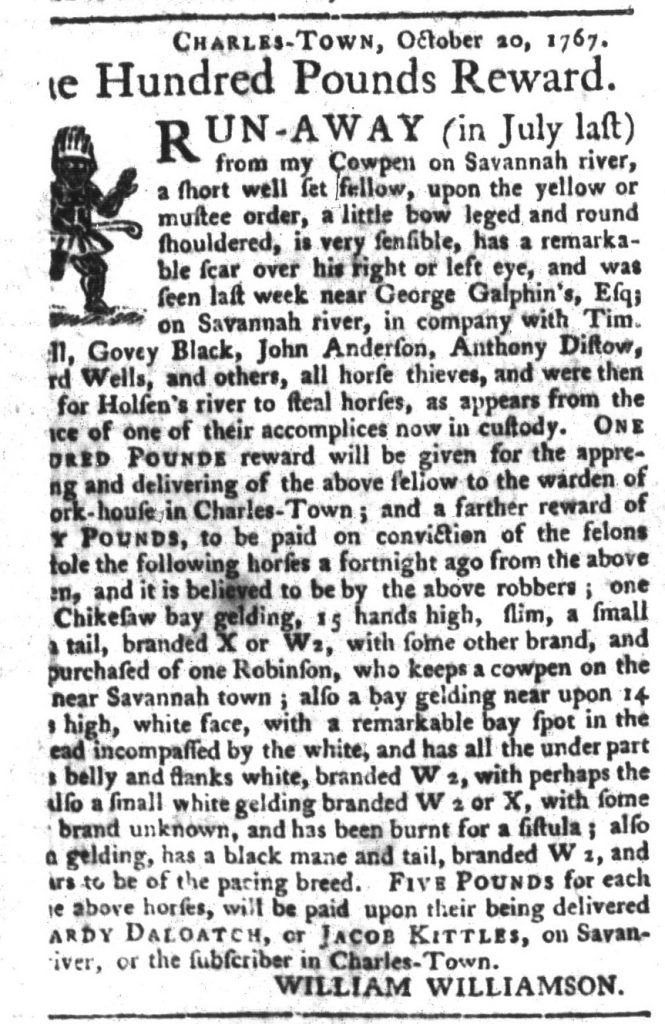 Jan 5 - South-Carolina Gazette and Country Journal Slavery 1