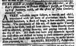Jan 5 - South-Carolina Gazette and Country Journal Slavery 11