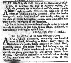 Jan 5 - South-Carolina Gazette and Country Journal Slavery 12