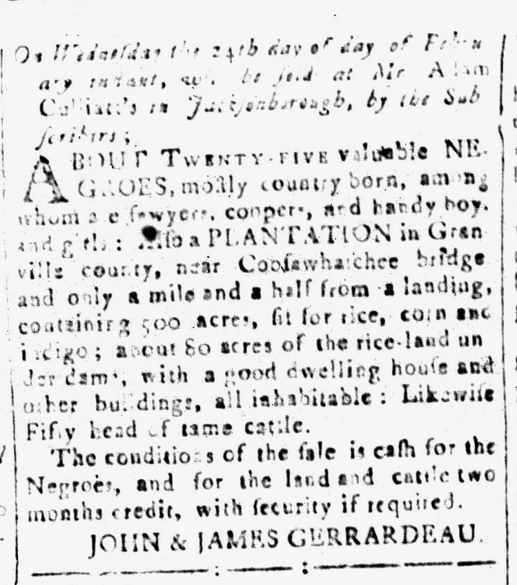 Feb 12 - South-Carolina and American General Gazette Slavery 12