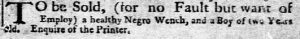Mar 7 - New-York Gazette Weekly Mercury Slavery 1