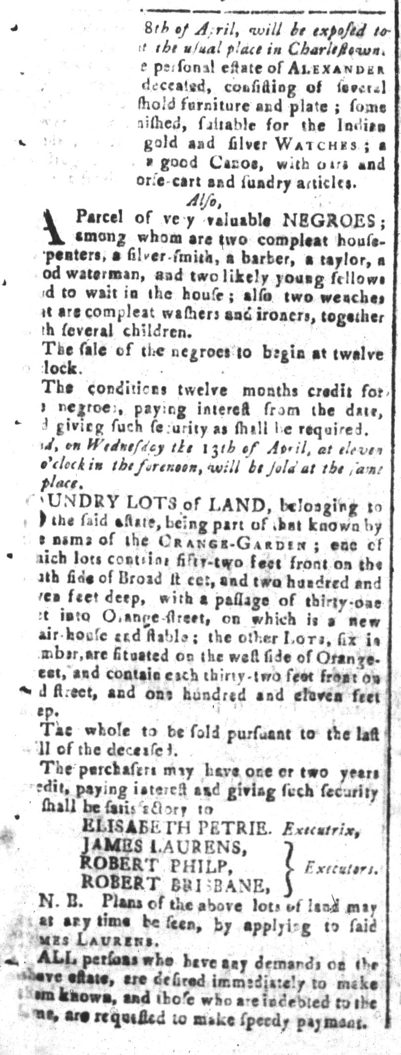 Mar 18 - South-Carolina and American General Gazette Slavery 1