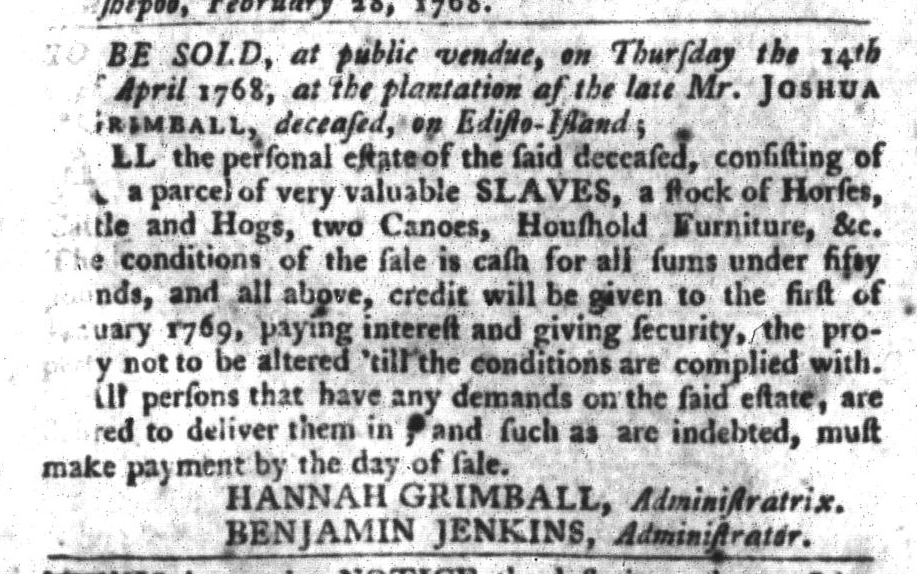 Mar 8 - South-Carolina Gazette and Country Journal Slavery 1