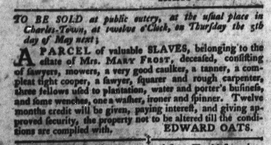 Apr 19 - South-Carolina Gazette and Country Journal Slavery 6