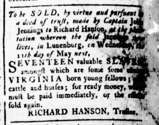 Apr 28 - Virginia Gazette Rind Slavery 1