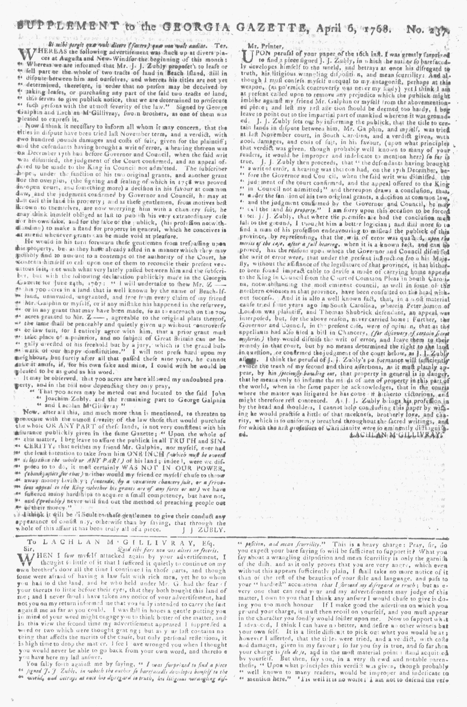 Apr 6 - 4:6:1768 Page 1 Georgia Gazette Supplement