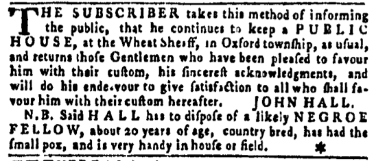 Jun 16 - Pennsylvania Gazette Slavery 1