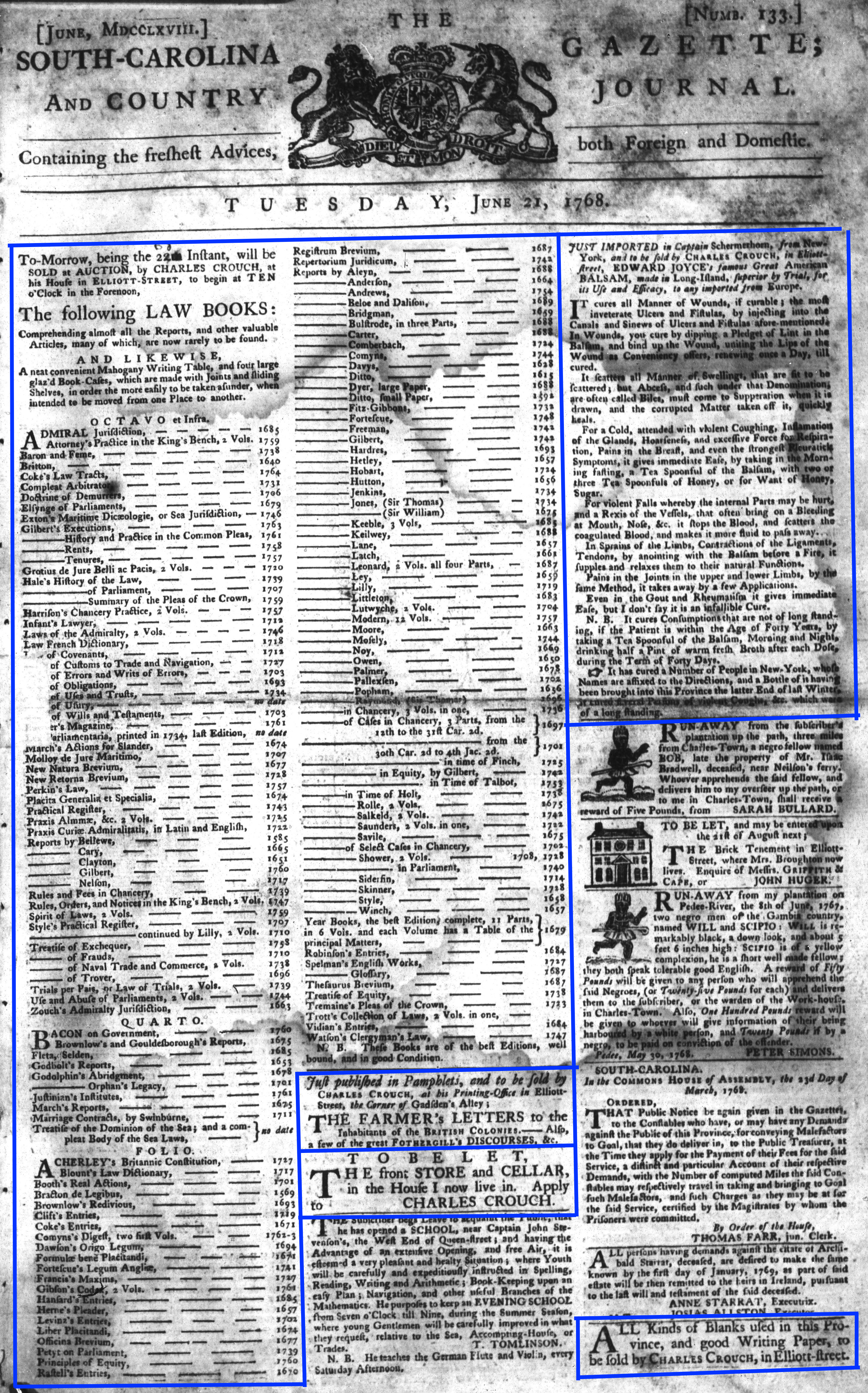 Jun 21 - 6:21:1768 South-Carolina Gazette and Country Journal Page 1