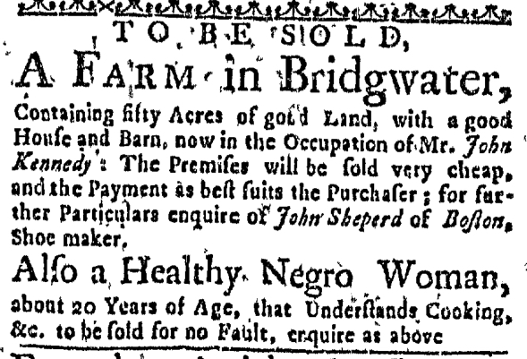 Aug 4 - Boston Weekly News-Letter Slavery 1