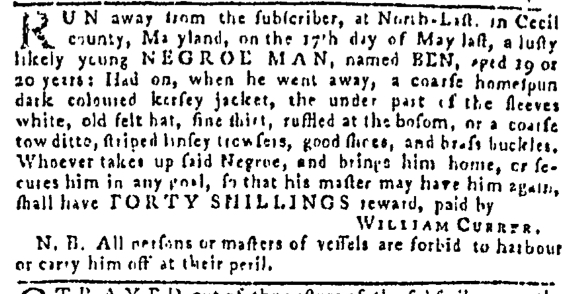 Jul 28 - Pennsylvania Gazette Slavery 1