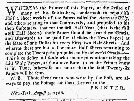 Aug 4 - 8:4:1768 New-York Journal