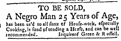 Sep 19 - Massachusetts Gazette Green and Russell Slavery 1
