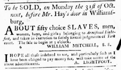 Sep 22 - Virginia Gazette Purdie and Dixon Slavery 1