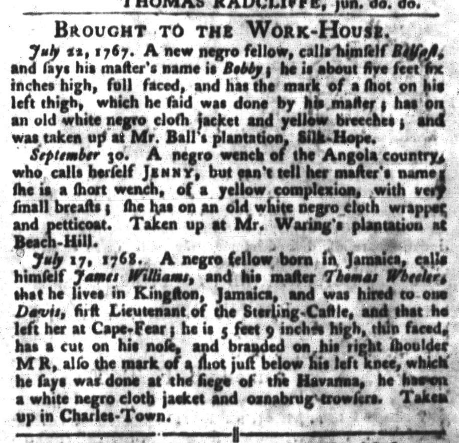 Nov 1 - South-Carolina Gazette and Country Journal Slavery 6