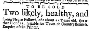 Sep 28 - Massachusetts Gazette and Boston Weekly News-Letter Slavery 1