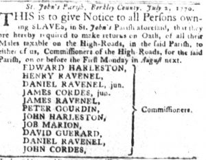 Jul 10 - South-Carolina Gazette and Country Journal slavery 1