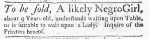 Jan 1 1770 - Massachusetts Gazette and Boston Post-Boy Slavery 1
