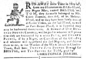 Jan 9 1770 - South-Carolina Gazette and Country Journal Slavery 16