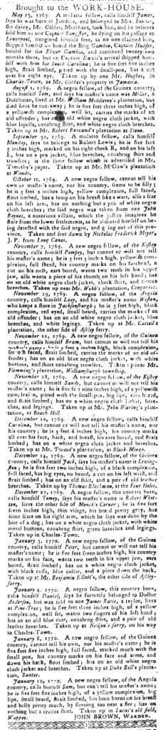 Jan 16 1770 - South-Carolina Gazette and Country Journal Slavery 7