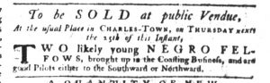 Jan 18 1770 - South-Carolina Gazette Slavery 1