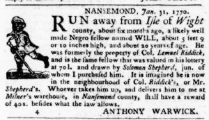 Feb 15 1770 - Virginia Gazette Purdie & Dixon Slavery 4