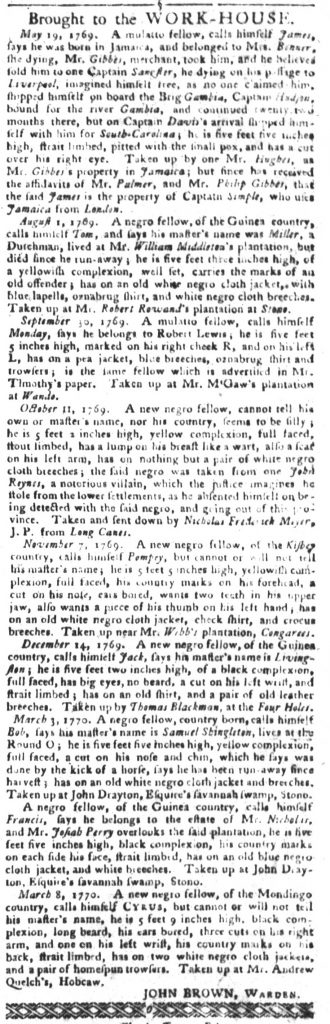 Mar 13 1770 - South-Carolina Gazette and Country Journal Slavery 4