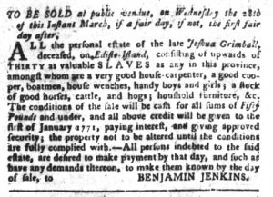Mar 13 1770 - South-Carolina Gazette and Country Journal Slavery 5