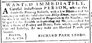 Mar 8 1770 - South-Carolina Gazette Supplement Slavery 2