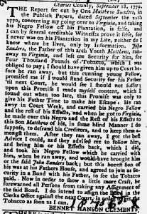Oct 4 1770 - Maryland Gazette Slavery 1