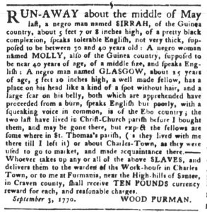 Sep 4 1770 - South-Carolina Gazette and Country Journal Slavery 2