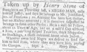 Sep 6 1770 - Massachusetts Gazette and Boston Weekly News-Letter Slavery 1